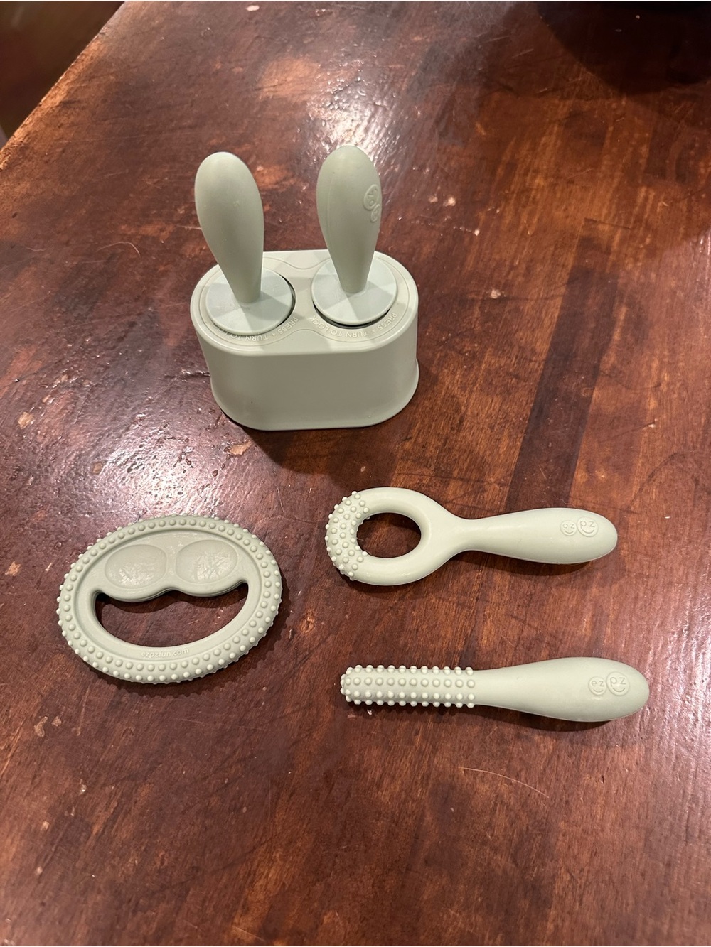 EZ PZ Silicone Baby Teether and Pop Set - Sage Green